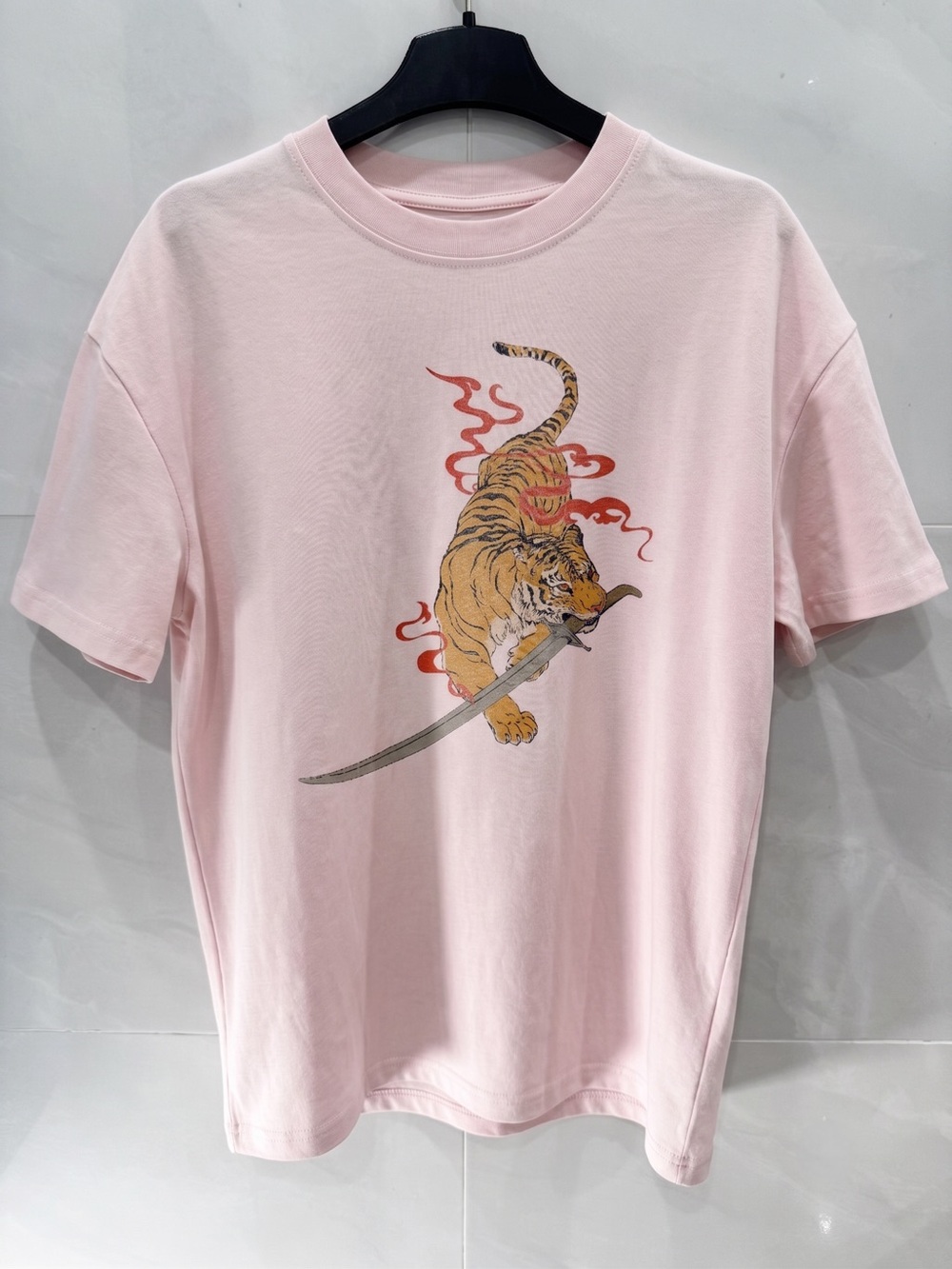 Gildan Pink Short Sleeve Tee with Tiger Sword Graphic